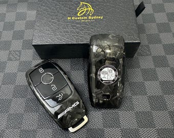 Premium Genuine Carbon Fiber Key Fob Cover Case For Mercedes AMG Model Custom Made Exclusive Gift