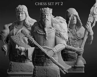 Viking Chess Pieces - 16 parts - 3D printed - STLFLIX - fantasy -history - D&D - tabletop