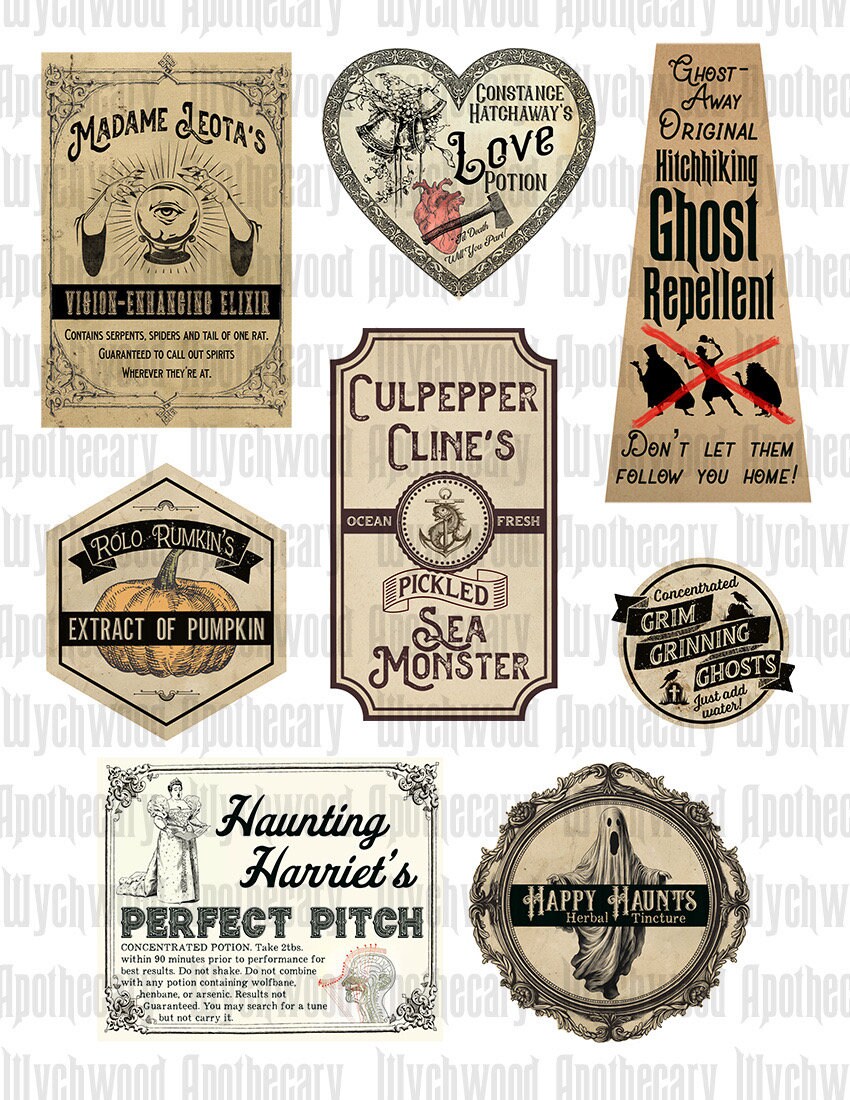 Printable Haunted Mansion Inspired Potion Labels, Apothecary Labels - Etsy