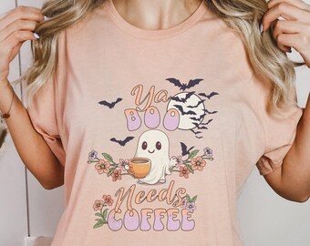 Cute Halloween Ghost Coffee T-Shirt, Spooky Season