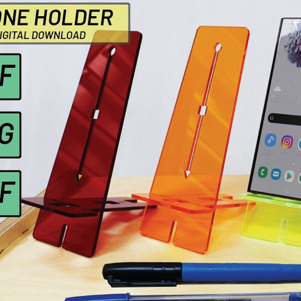 DIY Phone holder | Digital download | Easy to make | Laser cut file | Charger stand | Acrylic | Desktop