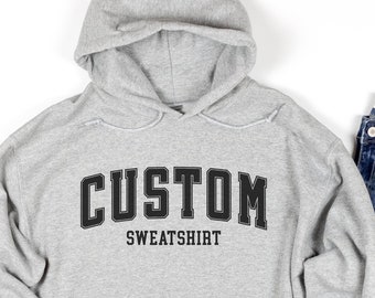 Sudadera con capucha personalizada, sudadera con capucha con letras universitarias retro, estilo vintage, cita personalizada, suéter extragrande para adultos, sudadera con capucha, regalo personalizado acogedor