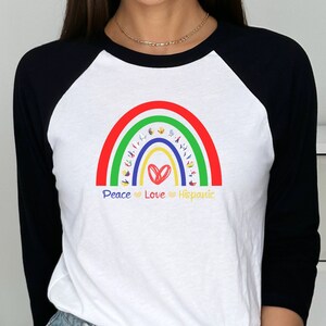 Peace Love Hispanic Heritage Month Tee, Hispanic Heritage, Shirts For Women, Raglan, Mexican Shirt, Latina Shirt, Celebration Shirt