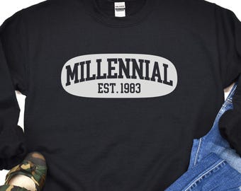 Millennial Est 1983 Custom Year Unisex Hoodie, Knockout Design Shirt