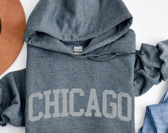 Chicago Hoodie, Stylish Hoodie, Tone on Tone lettering, dark colors, Hooded Sweatshirt, Sweatshirt, Gift, Cozy Unisex Sweatshirt
