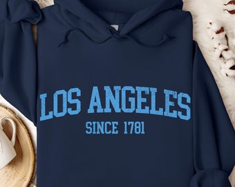 Los Angeles Since 1781 Hoodie, Stylish Hoodie, Tone on Tone lettering, dark colors, Hooded Sweatshirt, Gift, Cozy Unisex Sweatshirt