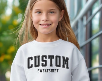 Personalized Youth Sweatshirt, Retro College Letters Sweatshirt, Vintage Style, Custom Quote, Youth Sweater, Hoodie, Cozy Custom Gift