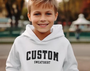 Personalized Youth Hoodie, Retro College Letters Sweatshirt, Vintage Style, Custom Quote, Youth Sweater, Hoodie, Cozy Custom Gift
