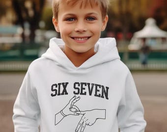 Six Seven Youth Size Hoodie, Trendy Shirt, Gift for Boys, Gift for Girls, Meme Shirt, Viral Tee, 6 7 Meme Sweater, Gen Alpha, blk