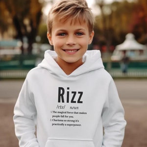 Rizz Youth Size Hoodie, Trendy Shirt, Rizz Definition, Gift for Boys, Gift for Girls, Funny Sweater, Skibidi Sigma, Gyat, Gen Alpha