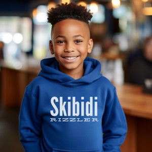 Skibidi Rizzler Youth Size Hoodie, Trendy Hoodie, Gift for Boys, Gift for Girls, Meme Sweater, Skibidi Sigma, Gyat, Gen Alpha, wht ltr
