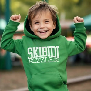 Skibidi Rizzler Youth Size Hoodie, Trendy Hoodie, Gift for Boys, Gift for Girls, Meme Sweater, Skibidi Sigma, Gyat, Gen Alpha, wht ltr