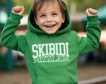 Skibidi Rizzler Youth Size Hoodie, Trendy Hoodie, Gift for Boys, Gift for Girls, Meme Sweater, Skibidi Sigma, Gyat, Gen Alpha, wht ltr
