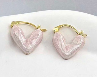 Heart  Earrings |Pink Silver Green Brown Earrings |  Handmade Unique Gift |  Birthday Gift |Anniversary Gift| Valentine gift