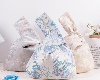 Japanese Knot Bag,Small Wrist Bag,Embroidered Candy Bag,Fabric Phone Pouch,Wedding Gift Tote,Bridesmaid Bag