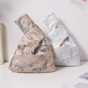 Spring Floral&Bird Embroidery Soft Satin Japanese Knot Bag, Evening Wedding Bridesmaid Gift Wrist Pouch image 7
