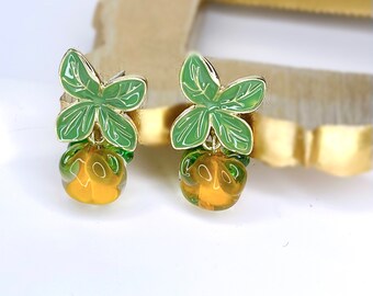 Cool Eardrop Fruit Earrings |Orange Persimmon Earrings|Handmade Unique Gift |  Birthday Gift | Gift For Her| valentine gift