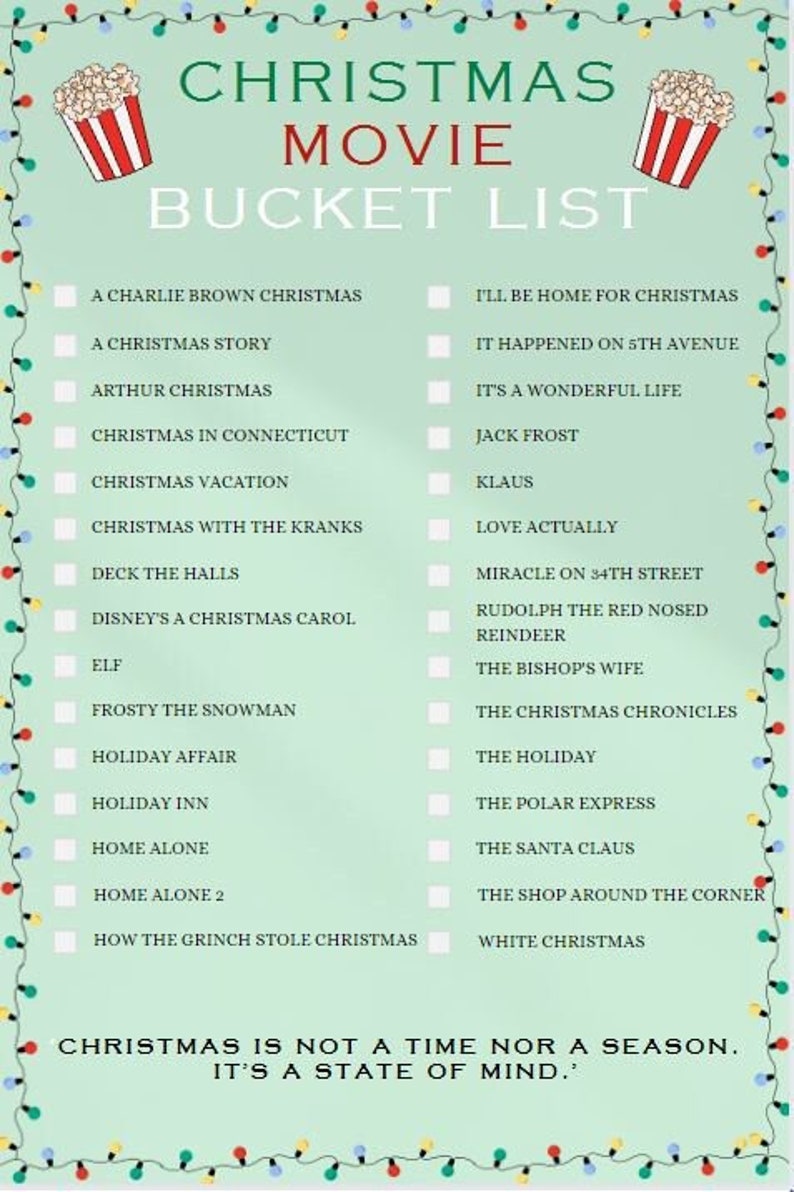 Christmas Movie Bucket List Printable Christmas Movie Etsy