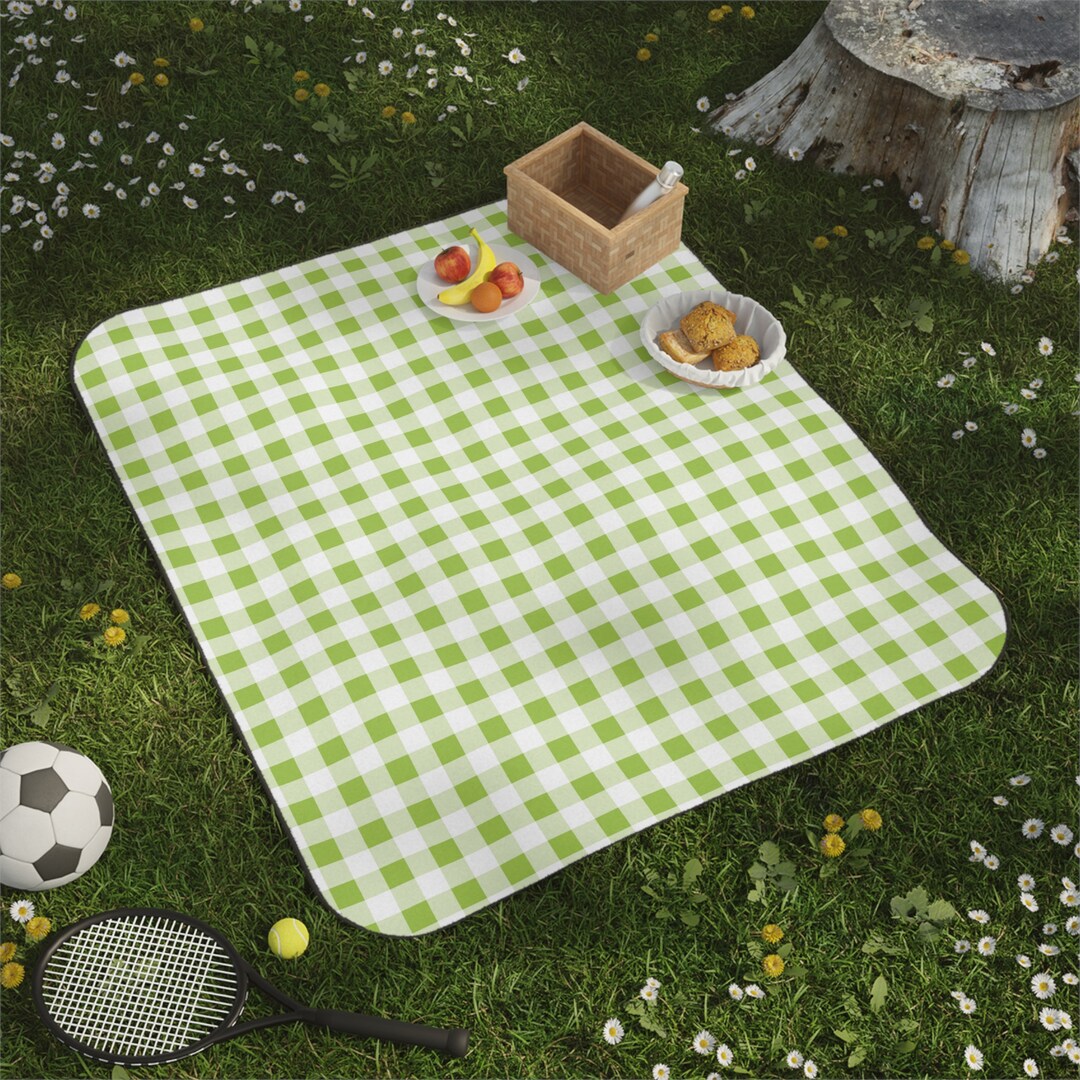 Classic Picnic Blanket sage Green Checkered Waterproof Etsy