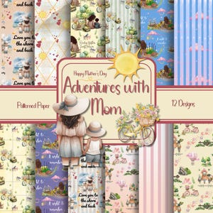 Papel para álbum de recortes de madre e hijo: paquete de 24 hojas con estampados de 20 x 20 cm para diarios, álbumes de bebé y manualidades para el Día de la Madre.