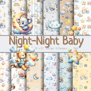Pacchetto di carta per album di ritagli Digital Night-Night Baby Animals