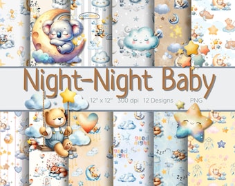 Digital Night-Night Baby Animals Scrapbook Paper Pack