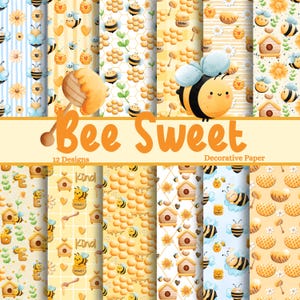 Watercolor Bee Scrapbook Paper – Honeycomb Designs (Digital Download)