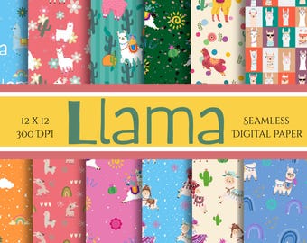 Llama Alpaca Digital Pattern Pack | Seamless Patterns, 12x12 Inches (Digital Download)
