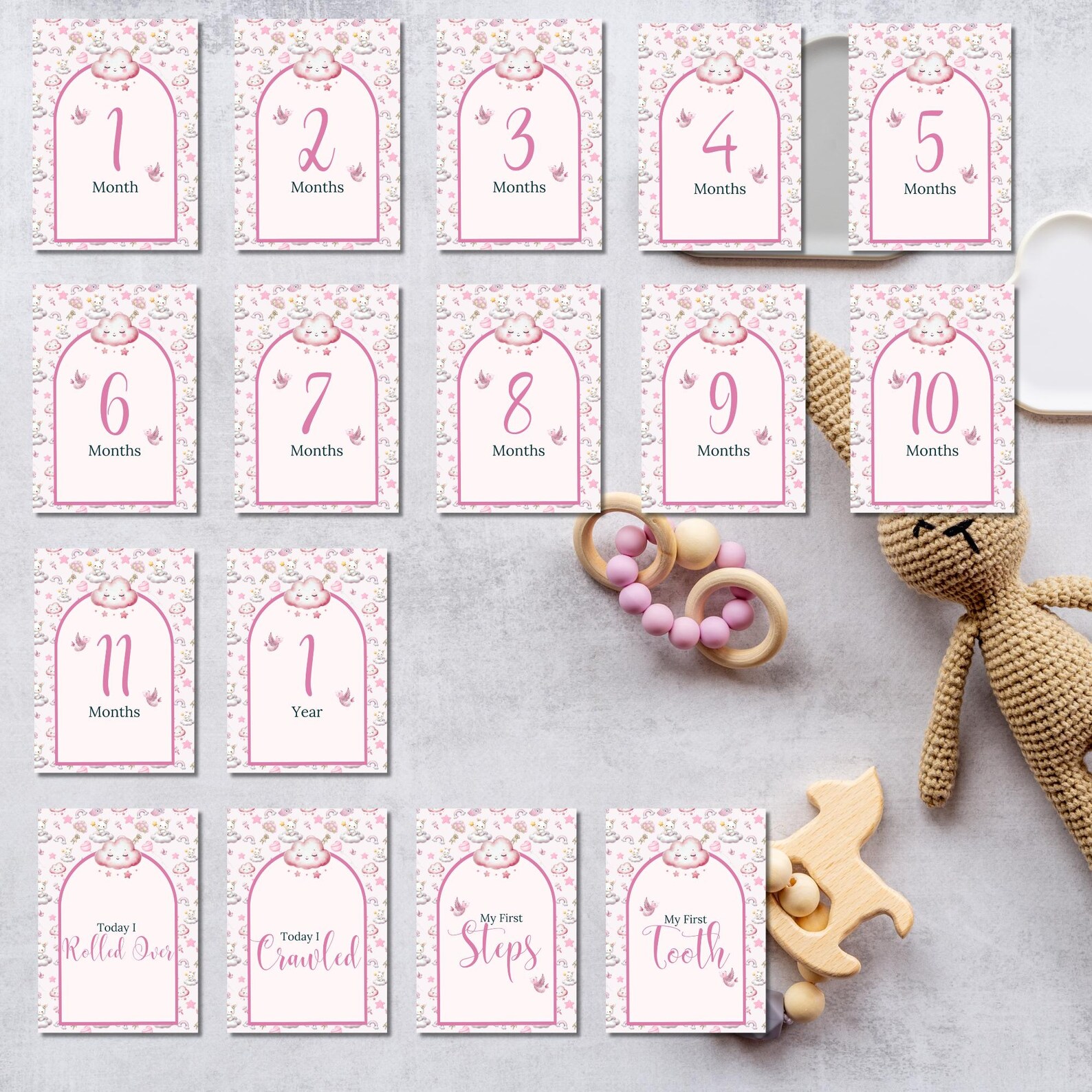 Baby Girl Milestone Cards | Pink Monthly Photo Prop (5x7 Printable) - Etsy
