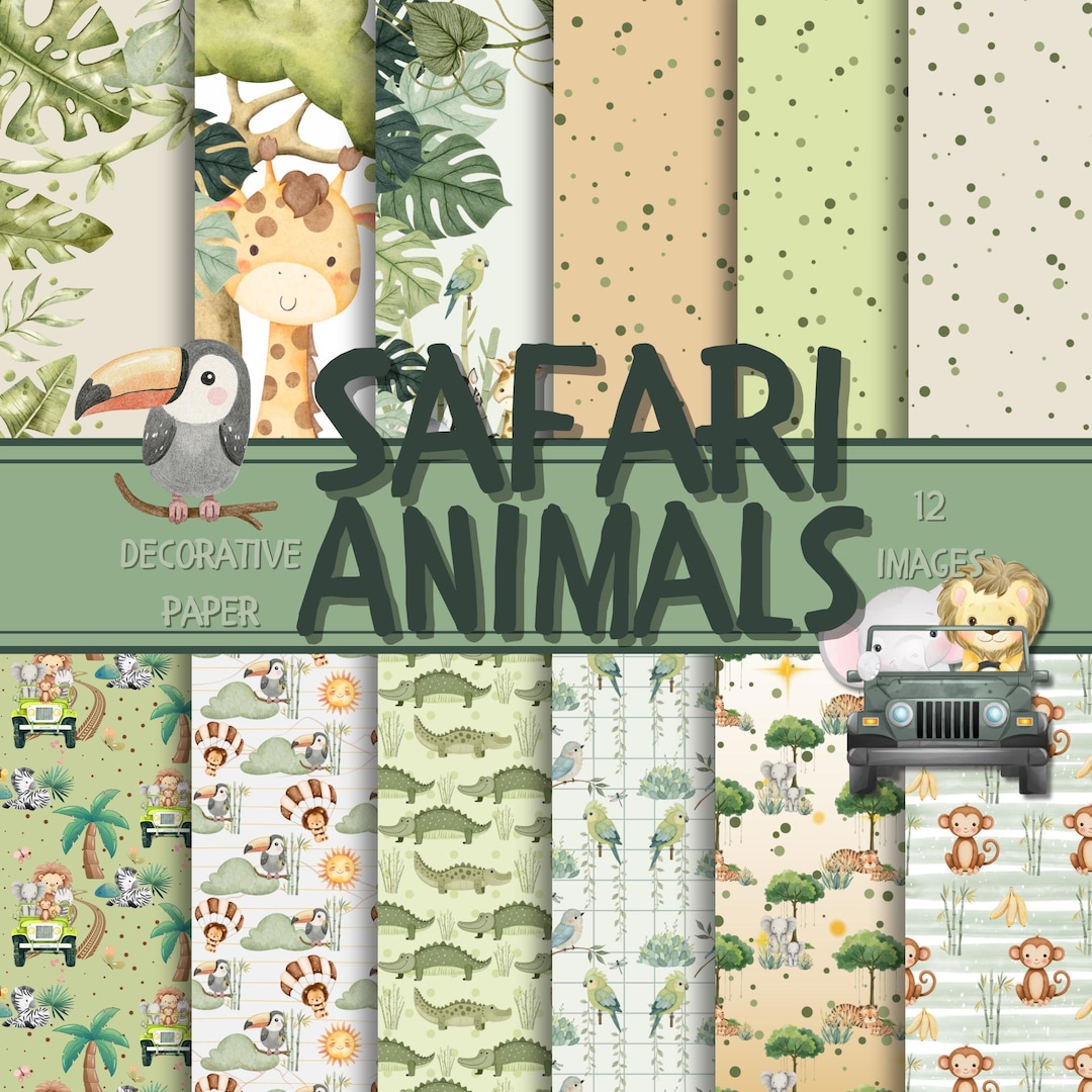Safari Baby Animals Scrapbook Paper – Jungle Patterns (digital Download ...