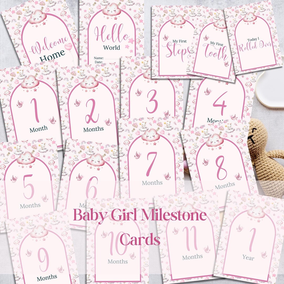 Baby Girl Milestone Cards | Pink Monthly Photo Prop (5x7 Printable) - Etsy