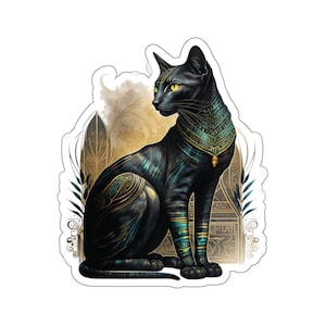 Egyptian Bastet Goddess of Protection Kiss-Cut Stickers in Four Sizes. Ancient Egypt Bast Black Cat Lover Glue-Backed Vinyl Sticker.