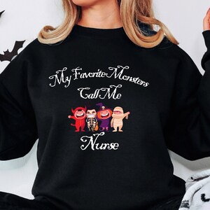 Cute Funny Pediatric Nurse Halloween Crewneck Sweatshirt. Hospital, Office Halloween Party Shirt, Pediatric Nursing Student Halloween Shirt
