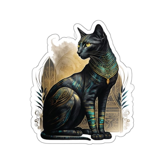 Egyptian Cat Bastet Tribal Pattern Vinyl Decal - 4 Inch Tall Bumper Sticker (Full Color) - View #2