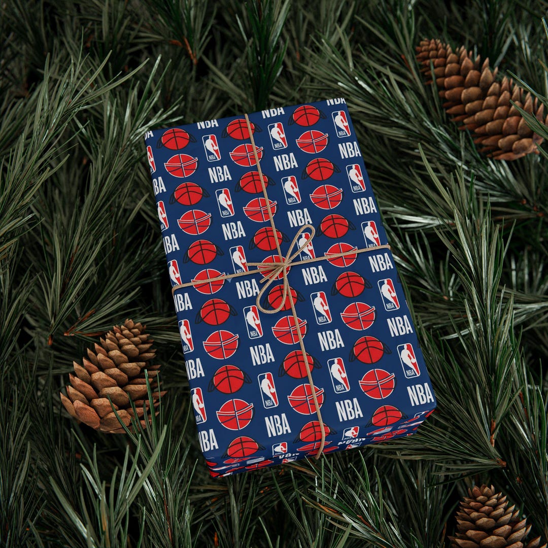 NBA Basketball Pattern Wrapping Paper | Sports Gift Wrap Roll, Blue Red ...