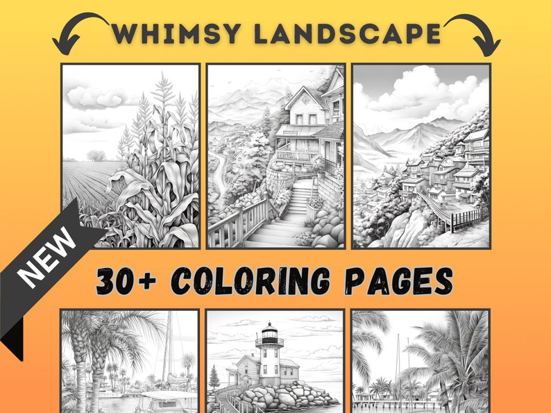 35 Landscape Coloring Pages for Adults, Sunset Coloring Pages, Nature ...