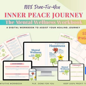 MRR/Resell Mental Wellness Guide Workbook  Mental Health Journal Happiness Workbook Printable Digital Planner Therapy Worksheet Self Care