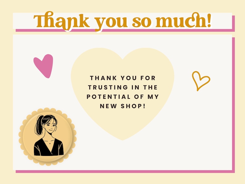 Op de afbeelding: Een digitale afbeelding met de tekst "Thank you so much!" in gouden letters. De afbeelding bevat een hartvorm, een roze hart en een lijntekening van een hart. Er is ook een cirkelvormige illustratie van een vrouw opgenomen.