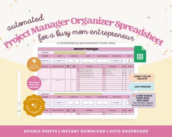 Projectmanager spreadsheetsjabloon Google Spreadsheets | Mompreneur-planner | ADHD-bedrijfstracker | Drukke moederverkoper | Organizer voor kleine bedrijven