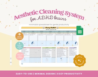 ADHD Cleaning Checklist Spreadsheet, Weekly Monthly Planner for Busy Small Business Owner, Mompreneur (Digital Download)