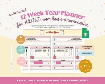 12 Week Year Goal Tracker Google Sheets Template Q4 Quarterly Planner Template Weekly Goal Tracker 90 Day Annual Planner Spreadsheet