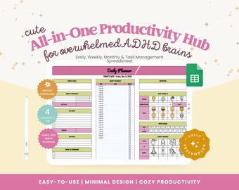 ADHD Daily Weekly Monthly Planner for Overwhelmed Mompreneur Spreadsheet (Google Sheets)