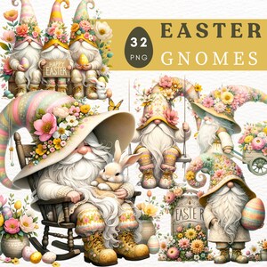 Watercolor Easter Gnome Clipart -  High Quality PNGs, Spring Gnome Graphics Instant Digital,  Digital Planner, Commercial Use, Sublimation
