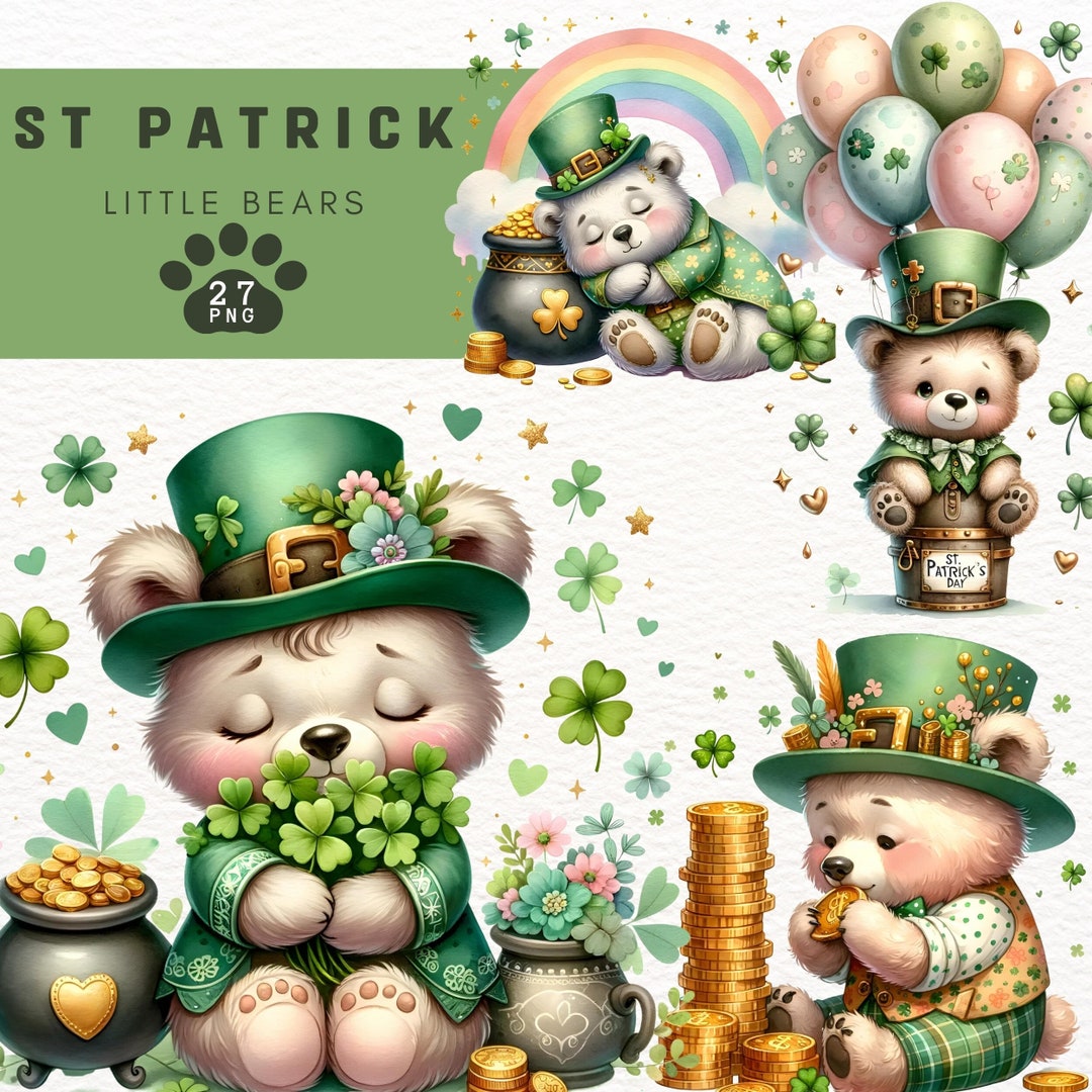 Watercolor St Patricks Day Little Bears Png, Cute , Clipart ...