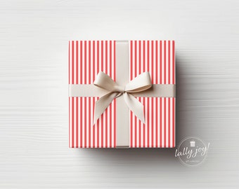Red and Light Pink Striped Wrapping Paper, Holiday Gift Wrap, Preppy Wrapping