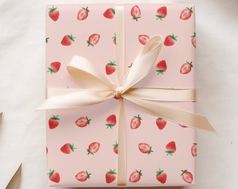 Watercolor Strawberry Wrapping Paper, Summer Fruit Gift Wrap, Birthday Party Baby Shower Hostess Gifts, Valentine's Wrapping