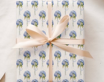 Watercolor Hydrangea Flowers Wrapping Paper, Floral Gift Wrap, Quality Gift Sheets for Mother's Day, Wedding, Bridal Shower, Birthday Party