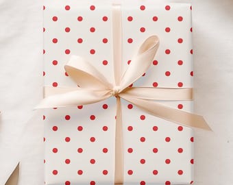 Watercolor Red Dots Wrapping Paper, Polka Dots Gift Wrap, Quality All Occasion Matte Gift Sheets {Christmas, Valentine, Holiday, Birthday}