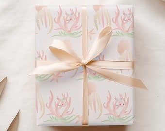 Watercolor Under the Sea Themed Wrapping Paper for Little Kid's Birthday Party or Baby Shower