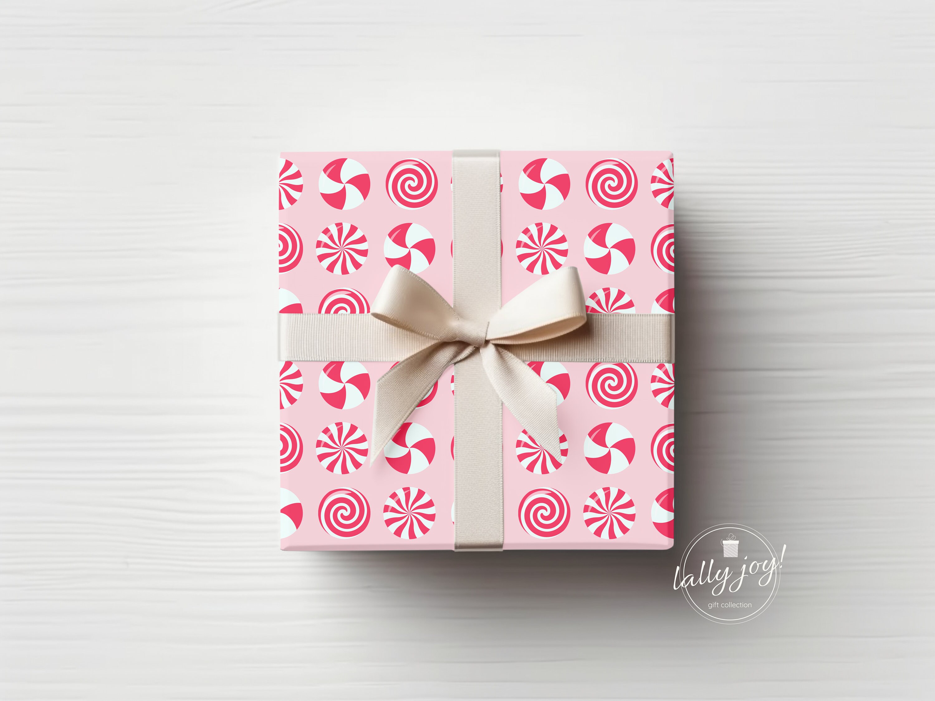 Whimsical Peppermint Theme Thick Wrapping Paper, Hard Christmas Candy Mix  Holiday Gift Wrap, For Teen Tween Foodie (6 foot x 30 inch roll)